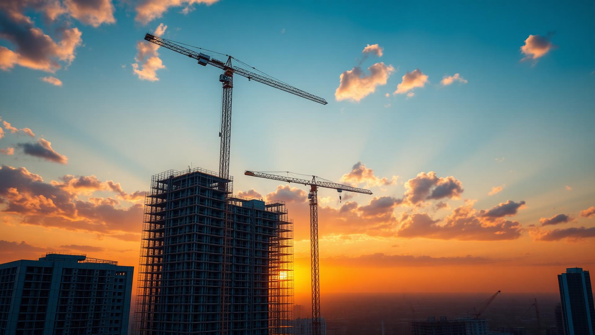 Construction site at sunset